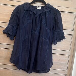 Zadig and Voltaire Navy Lace-Trim Blouse